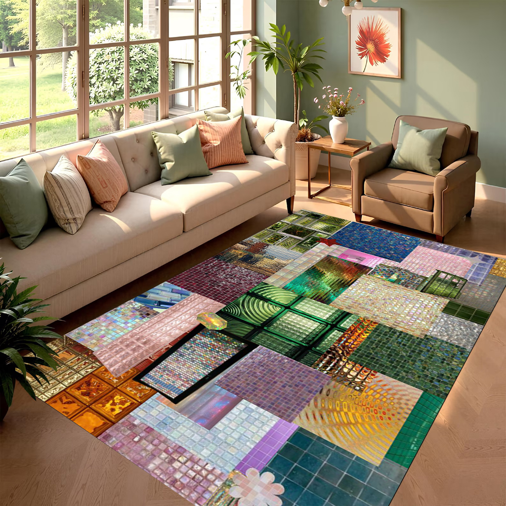 Creative Plaid Printed Carpet  - đánh giá và giá Commercial Glass Printing
