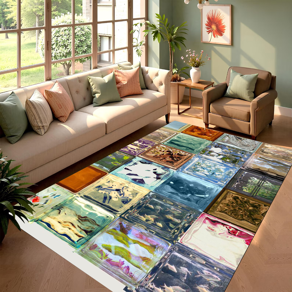 Creative Plaid Printed Carpet  - đánh giá và giá Commercial Glass Printing