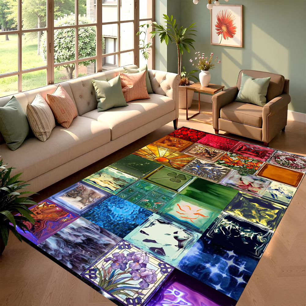 Creative Plaid Printed Carpet  - đánh giá và giá Commercial Glass Printing